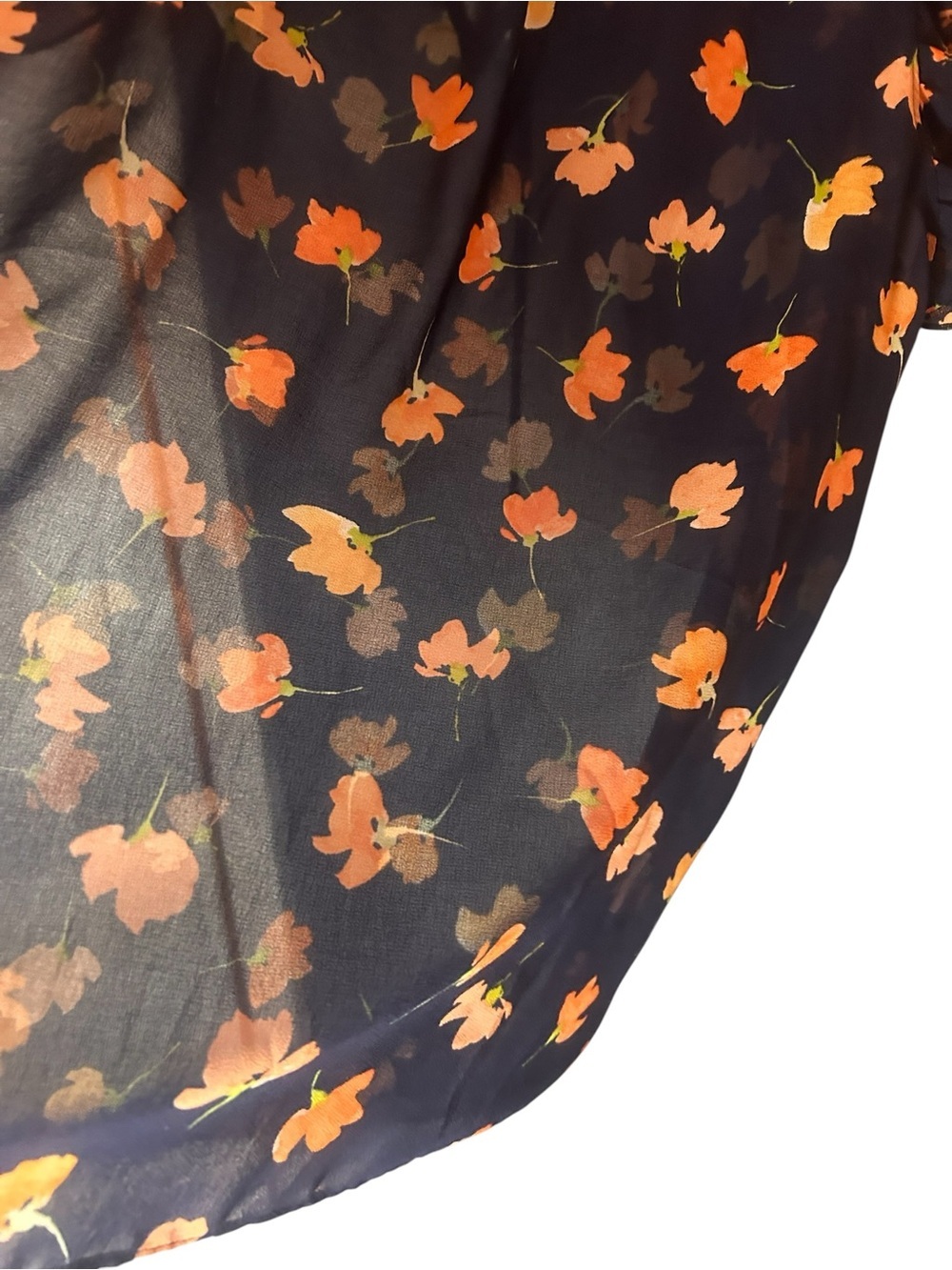 Cabi Navy Sheer Floral Ruffle Sleeve Blouse Small Tie Neck - Picture 6 of 11